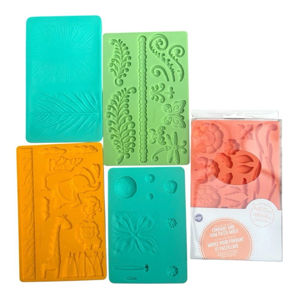 Wilton Silicone Fondant Gum Paste Mold Cake Decorating Lot of 5 Leaves & Jungle
